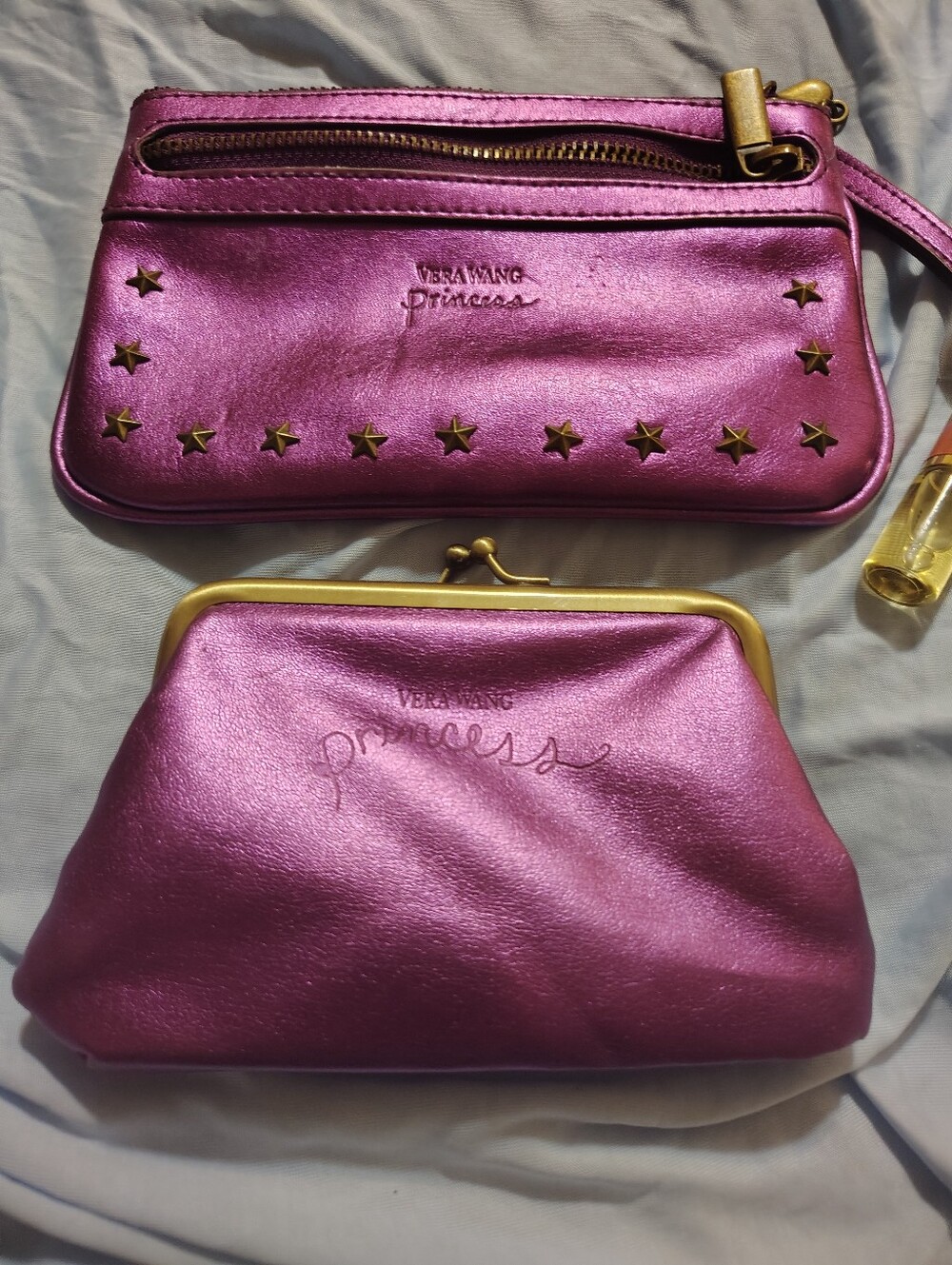 Vera Wang Metallic Purple 💜 Star-studded Wristlet & Kiss-Lock Clutch Set